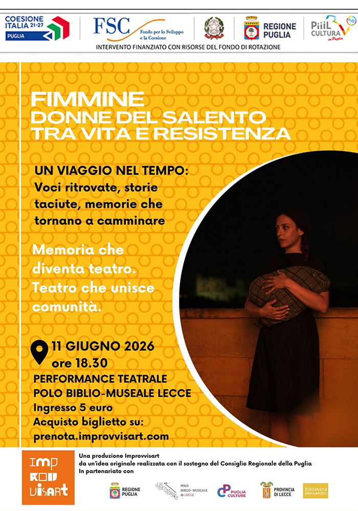 Fimmine - Donne del Salento tra Vita e Resistenza l'11 giugno nel Polo Biblio Museale a Lecce